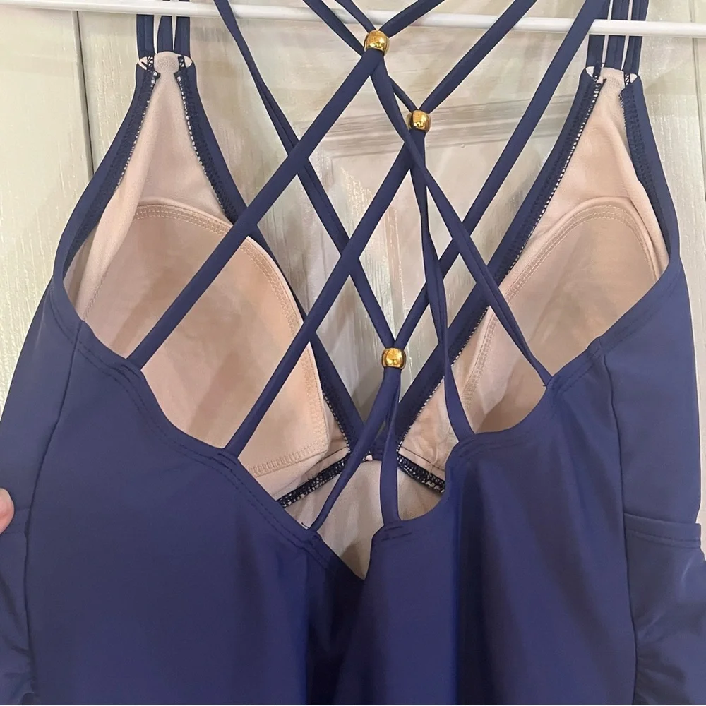 Maternity Liz Lange Deep Blue One-Piece Strappy Swimsuit Padded Size Medium